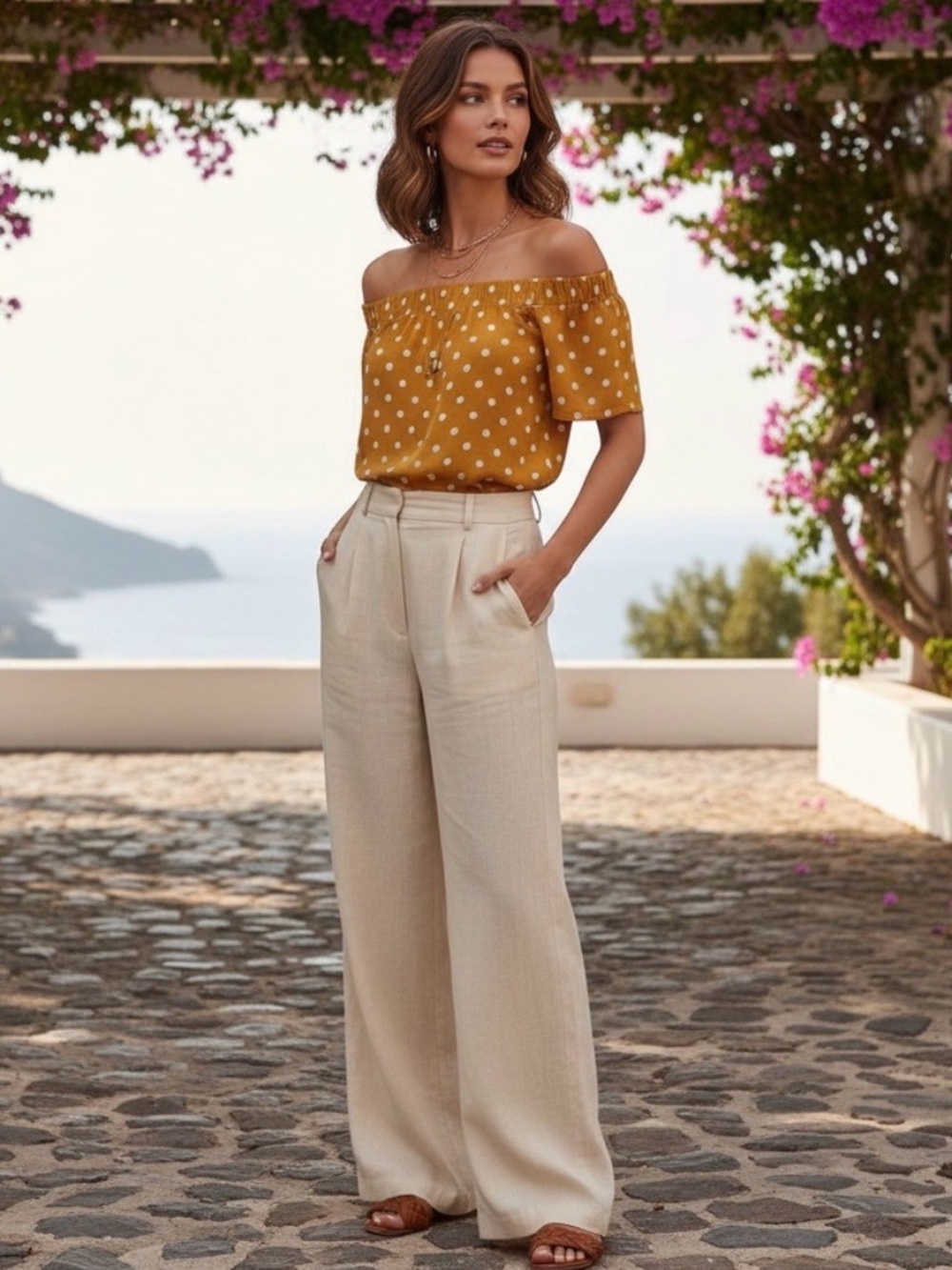 Rewind Mustard Polka Dot Off-Shoulder Blouse -XL
